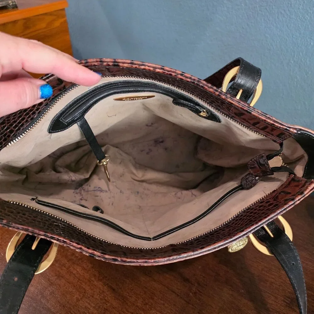 Brahmin Tuscan Croc Embossed Two toned Leather Shoulder Bag Purse AS IS